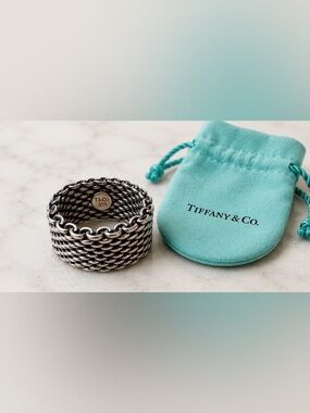 Authentic Tiffany & Co. Somerset Mesh Ring 925 Sterling Silver Size 7/7.5